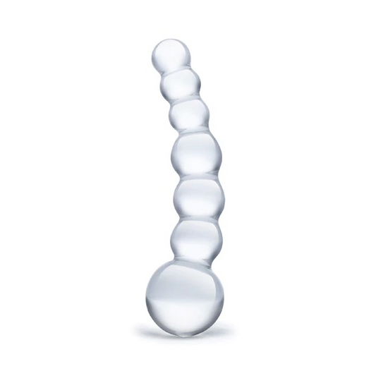 Glass 5inch Curved Glass Beaded Dildo Clear