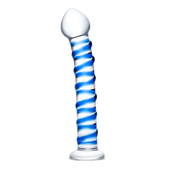 Glass 7.5inch Spiral Glass Dildo Blue