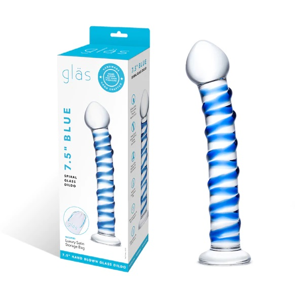 Glass 7.5inch Spiral Glass Dildo Blue