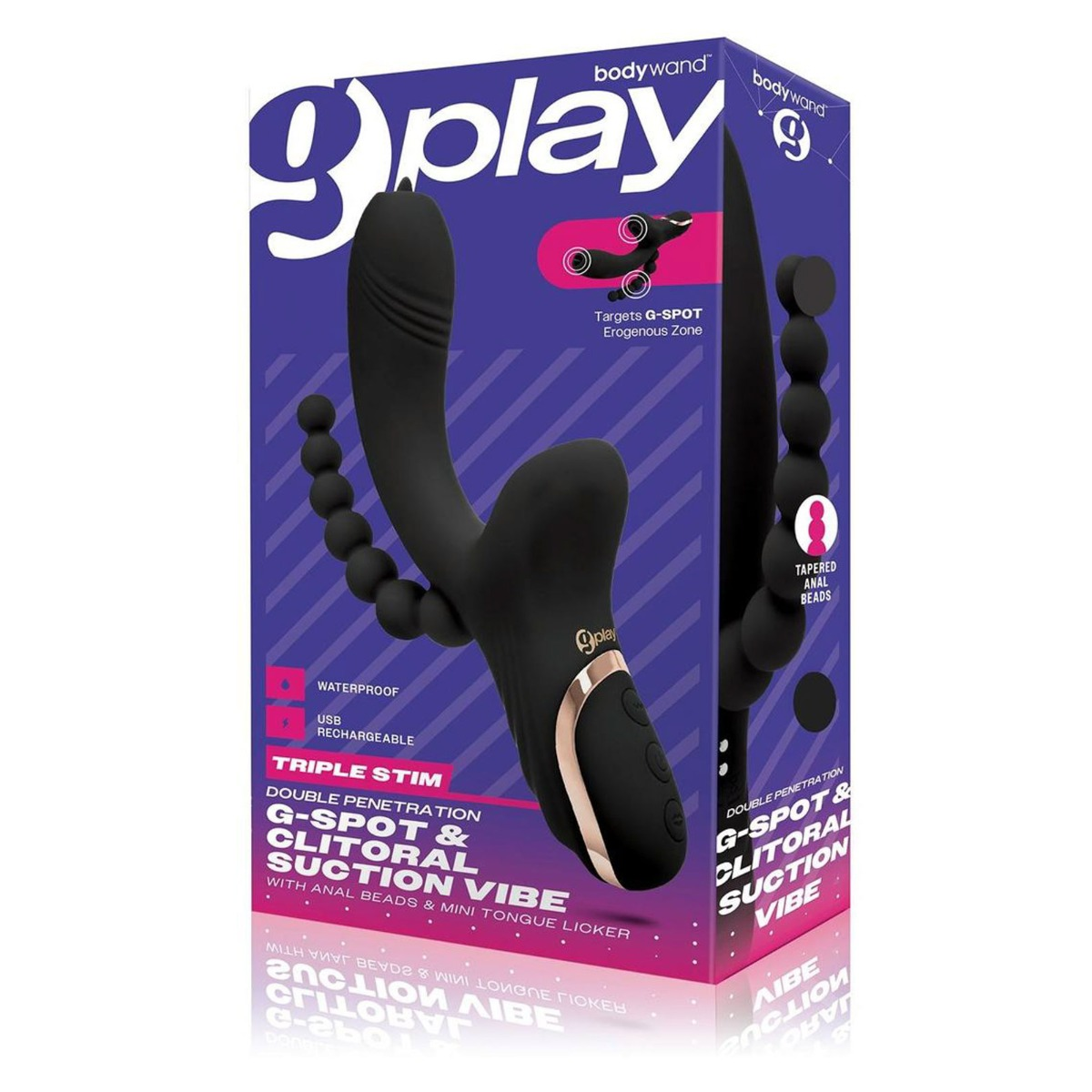 Bodywand G Play Triple Stim G Spot And Clitoral Suction Vibrator with Anal Beads Black