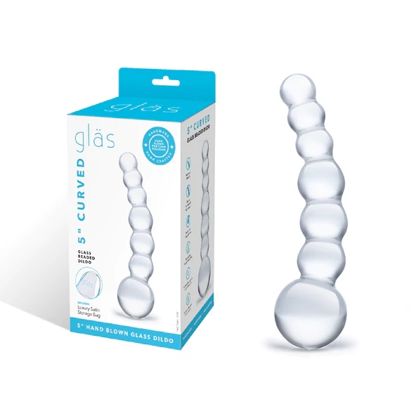 Glass 5inch Curved Glass Beaded Dildo Clear