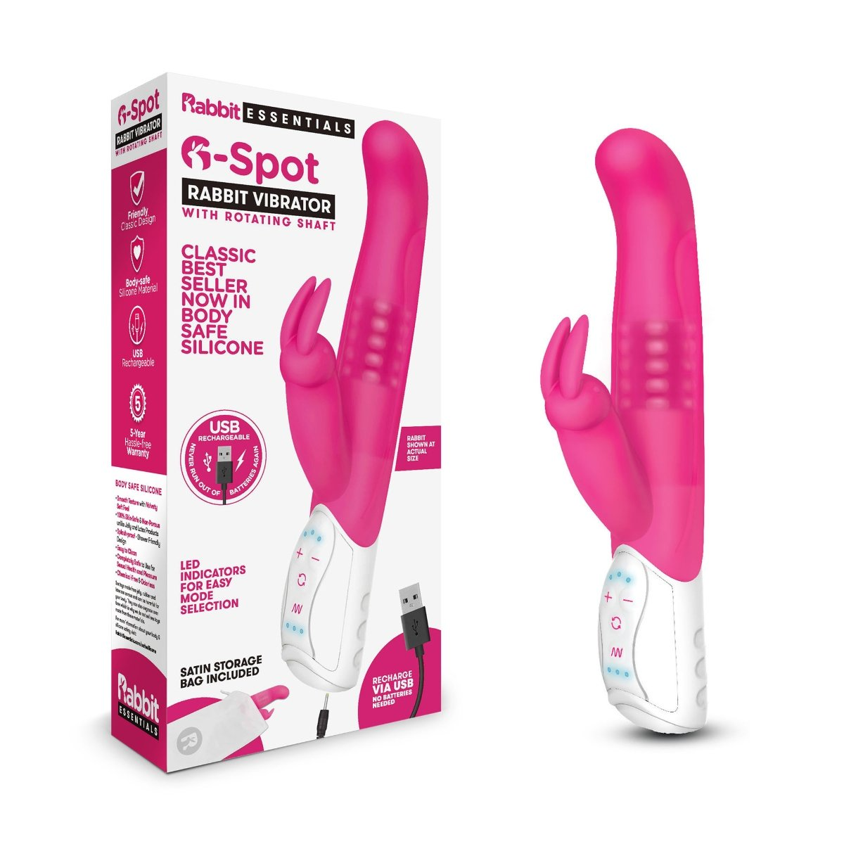 Rabbit Essentials RR Rechargeable G-Spot Rabbit Hot Pink