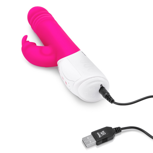 Rabbit Essentials RR Rechargeable G Spot Thrusting Rabbit Vibrator Hot Pink