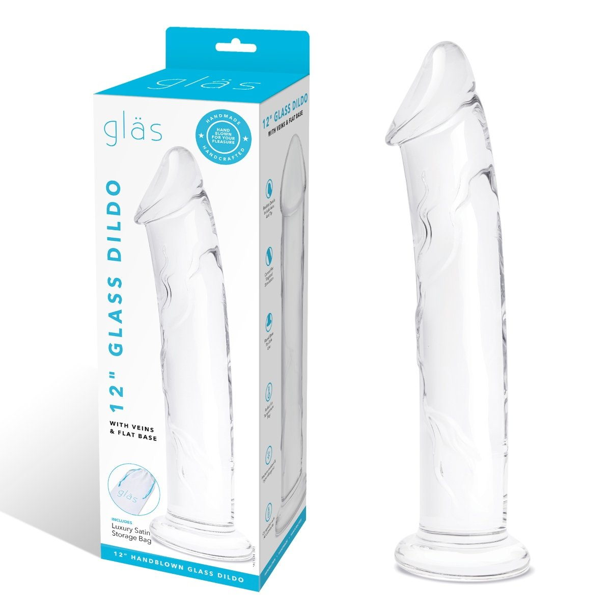 Glass 12inch Glass Dildo With Veins and Flat Base